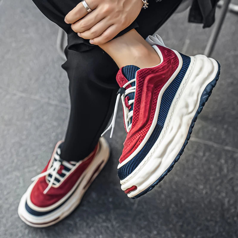 Men's Shoe Breathable Leather Casual Shoes Thick Soled Casual Sneakers Outdoor Running Sneakers Tennis Soft Soles Male Sneakers