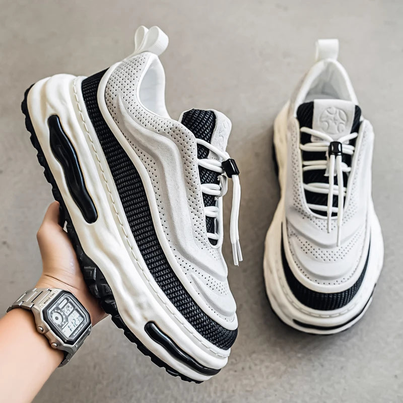 Men's Shoe Breathable Leather Casual Shoes Thick Soled Casual Sneakers Outdoor Running Sneakers Tennis Soft Soles Male Sneakers