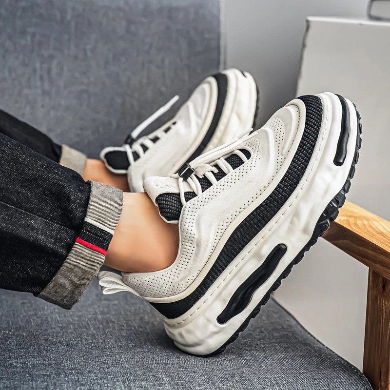 Men's Shoe Breathable Leather Casual Shoes Thick Soled Casual Sneakers Outdoor Running Sneakers Tennis Soft Soles Male Sneakers