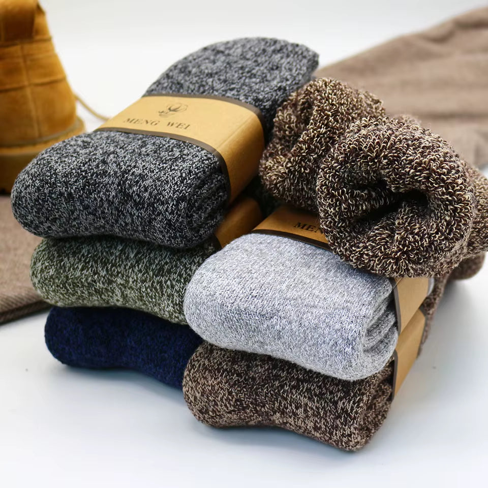 Experience Ultimate Comfort with Our Winter Men's Merino Wool Socks - Super Thick, Warm, and Stylish! Get 3 Pairs of High-Quality Casual Socks for the Cold Season!
